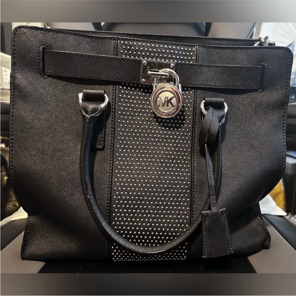 Michael Kors Hamilton Studded Extra Large Black Leather